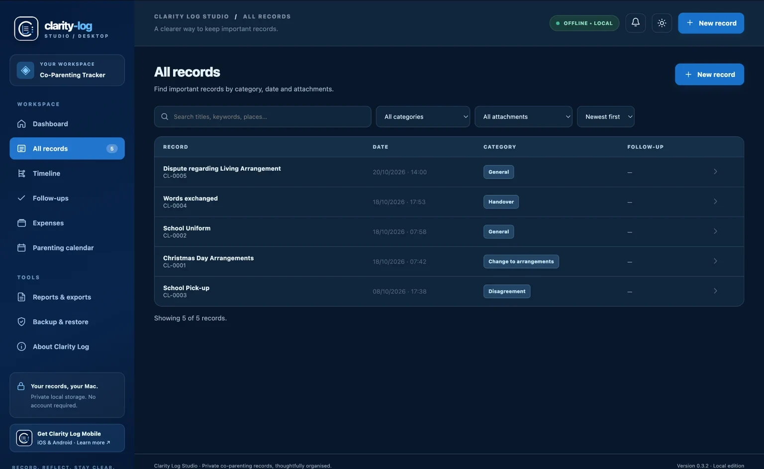 Record and find important details